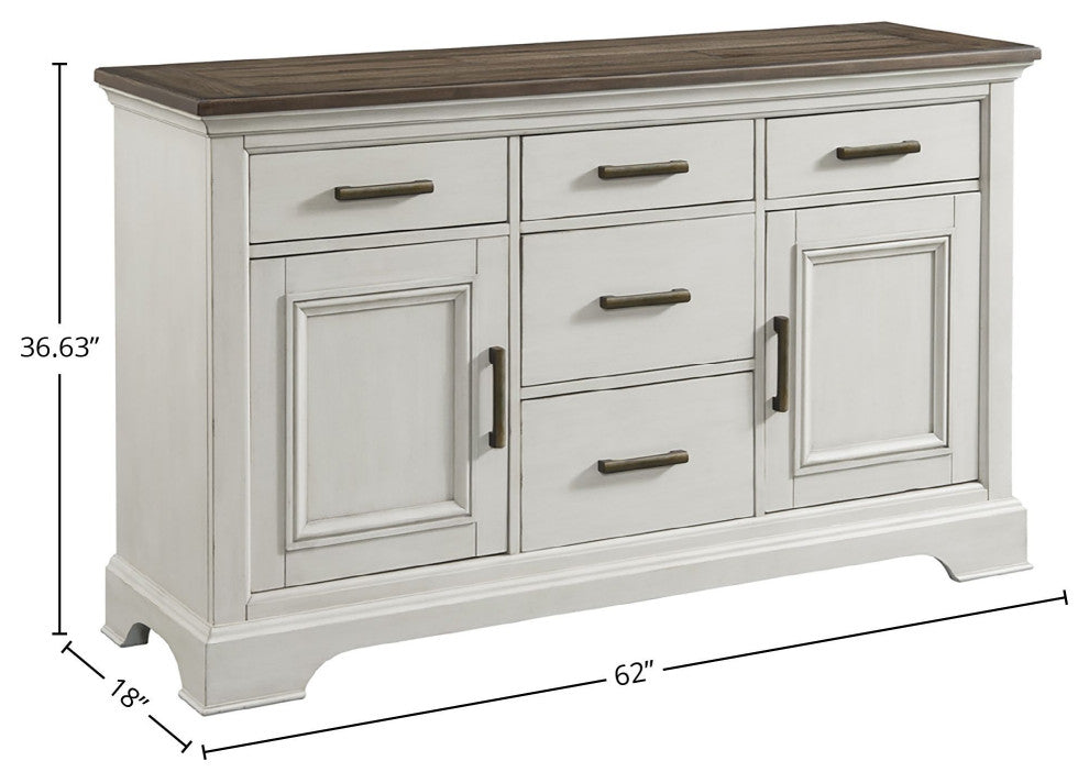 Drake 62' Wide 5-drawer Sideboard, Rustic White