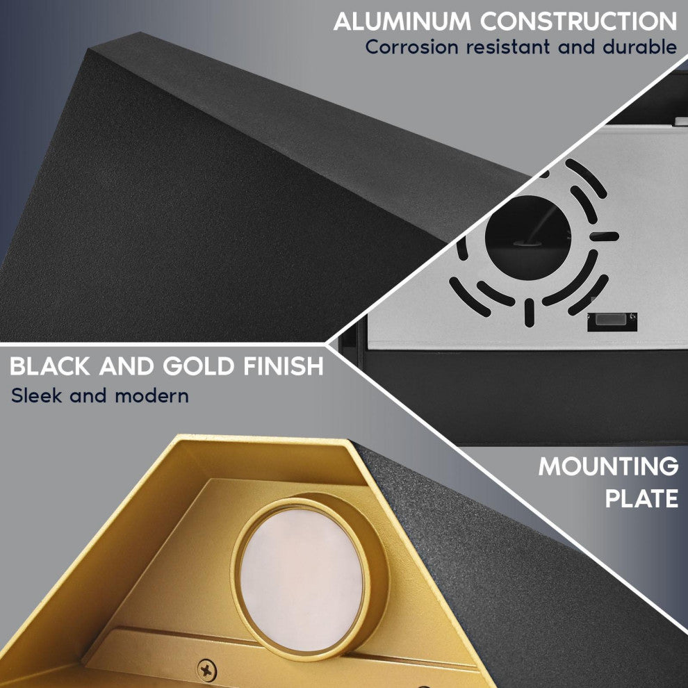 Luxrite Outdoor LED Black and Gold Wall Sconce 3CCT 6" IP65 ETL Listed