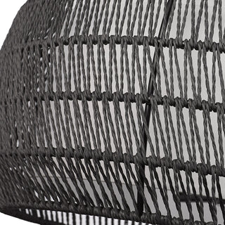 Everly 6 Light Chandelier, Matte Black With Modern Black Rattan Shade