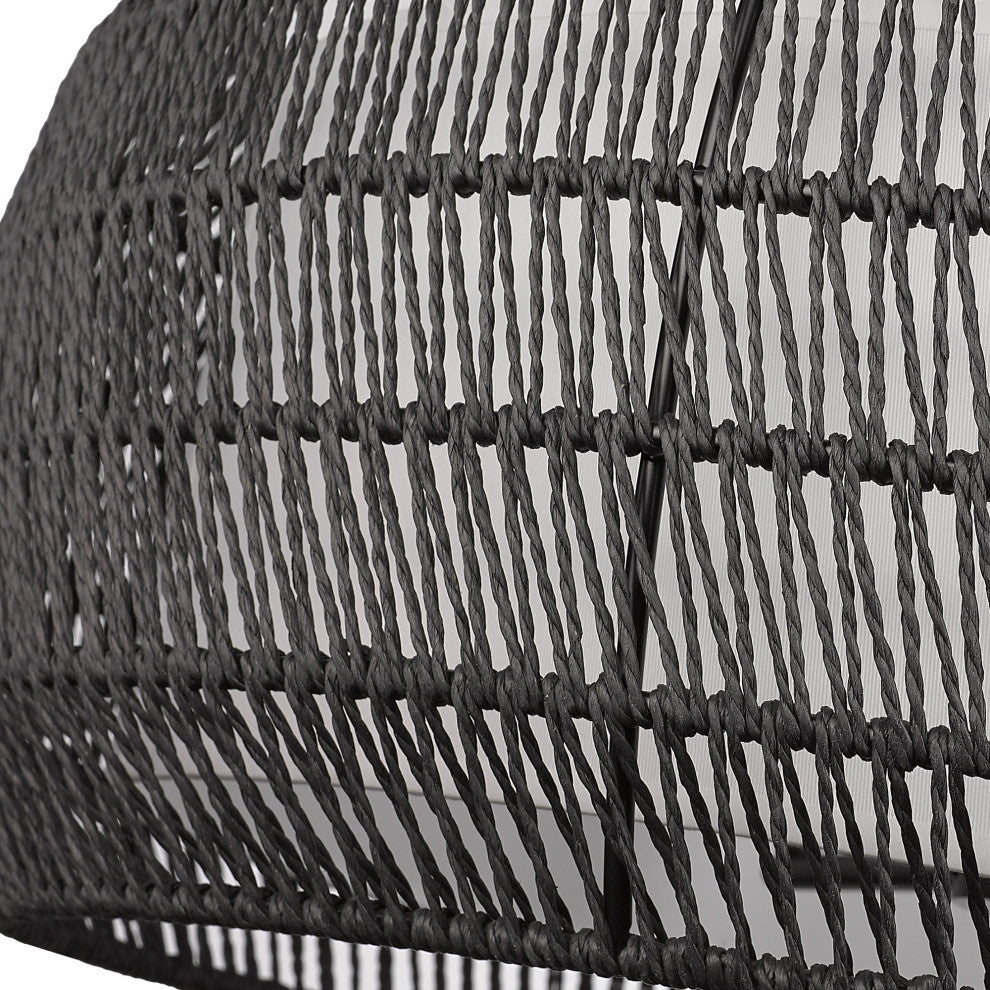 Everly 6 Light Chandelier, Matte Black With Modern Black Rattan Shade