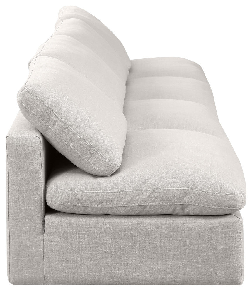 Indulge Upholstered Modular Sofa, Cream, 4-Piece: 4 Armless Chair, Down Stuffed Linen Textured Fabric