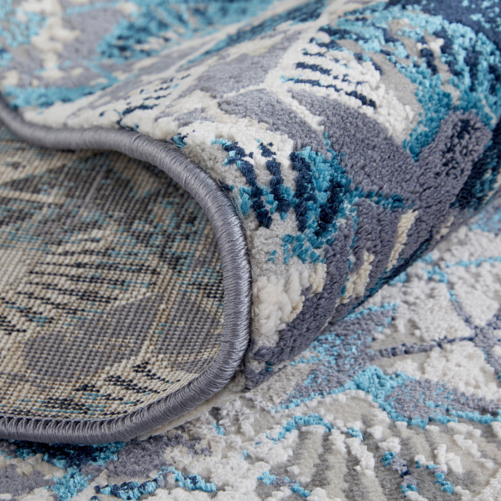 Weave & Wander Armada Art Nouveau Blue/Navy Blue Rug, 10'x13'2"