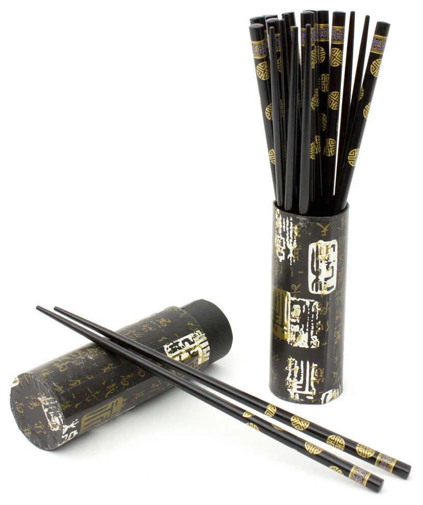 10 Pair Wood Chopsticks Set, Black