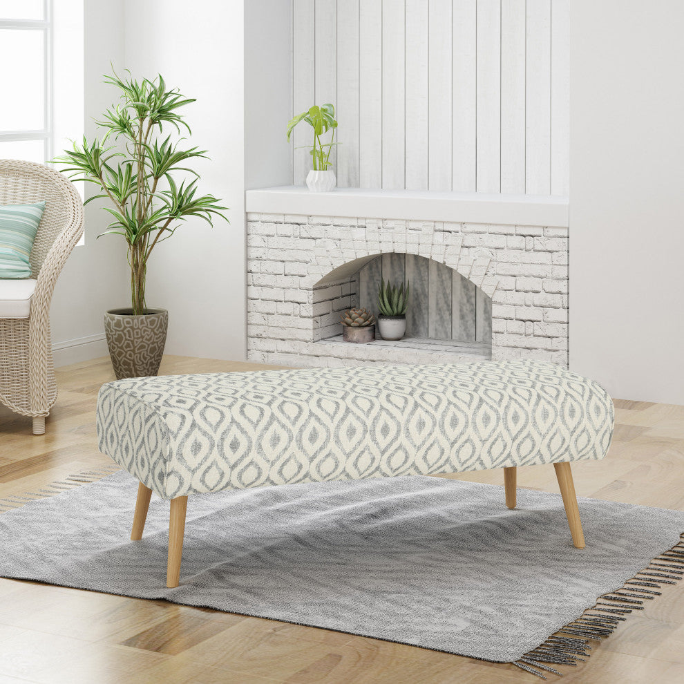GDF Studio Petty Boho Fabric Ottoman, Charcoal Cat Eye Pattern/Natural