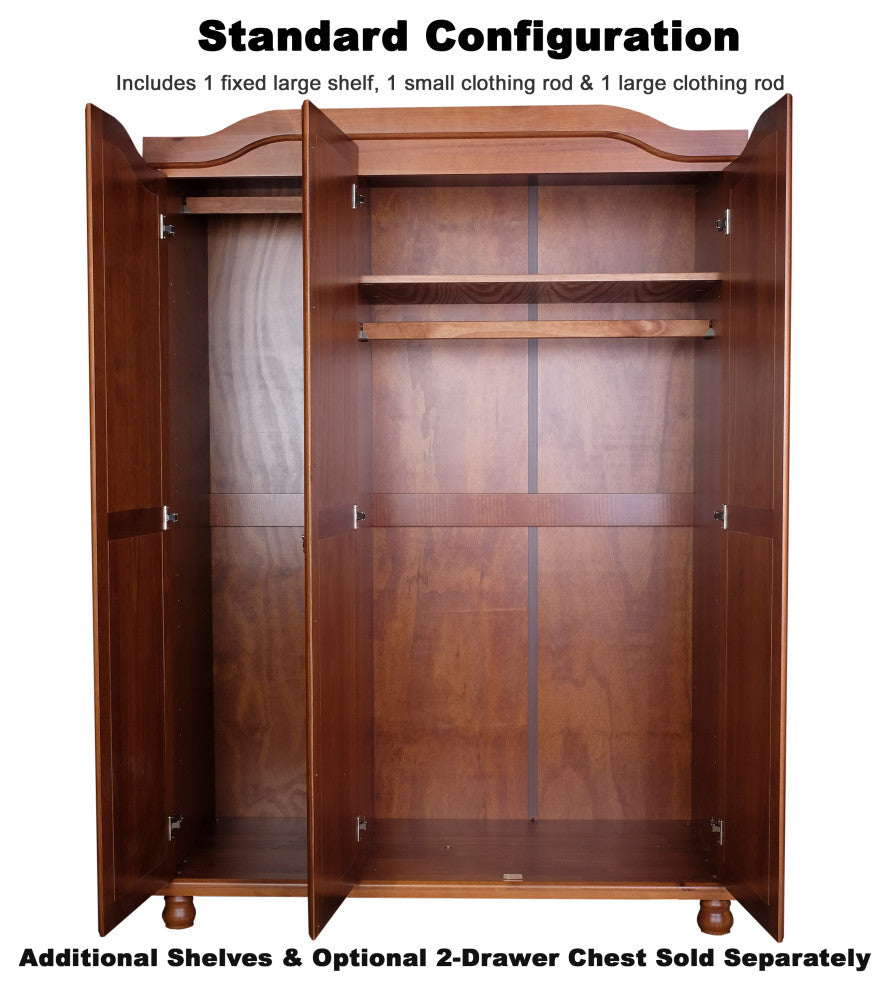 100% Solid Wood Kyle 3-Door Wardrobe, Mocha