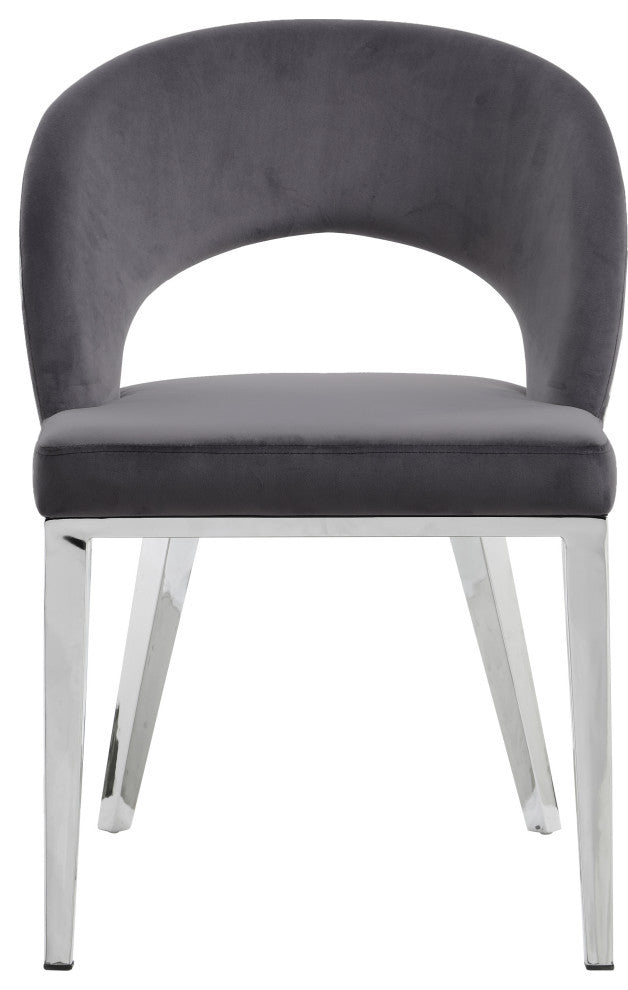Roberto Velvet Upholstered Dining Chair, Gray, Chrome