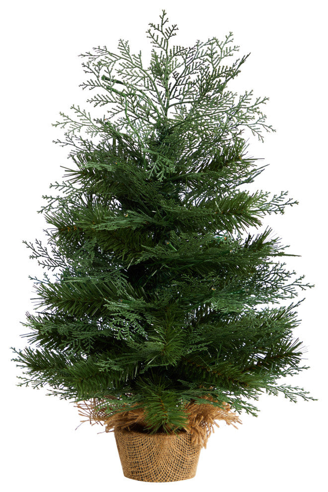 T3327 2 Artificial Christmas Tree in Burlap Base With 35 Warm White LED Lights