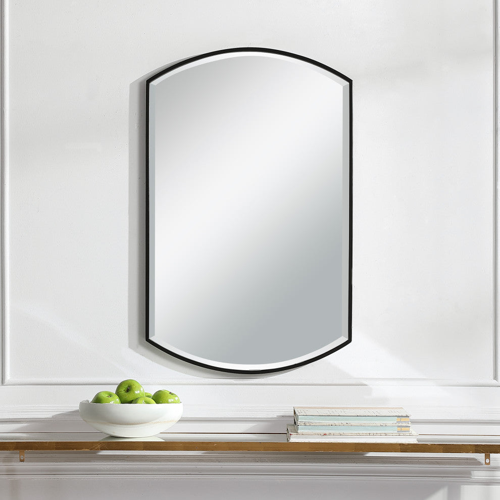Classic Curved Satin Black Wall Mirror 38" Oval Rectangle Vanity Thin Frame