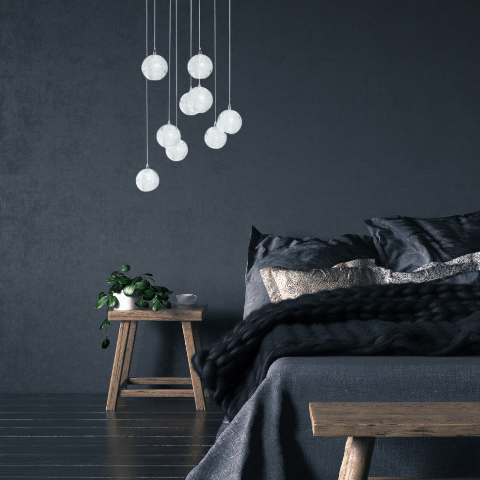 9 lights Crystal Spheres Chandelier Integrated LED Dimmable Round Chrome Canopy