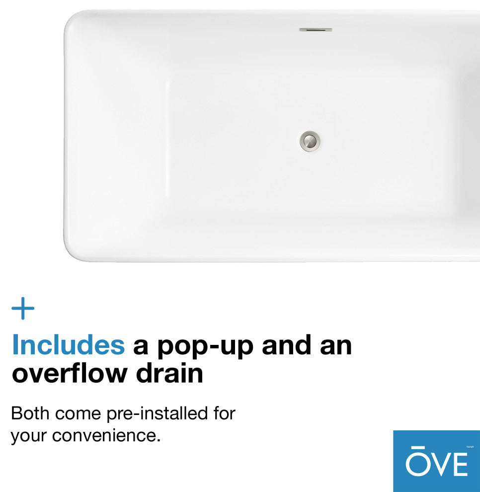 OVE Decors Draco 59" Seamless White Acrylic Freestanding Rectangular Bathtub