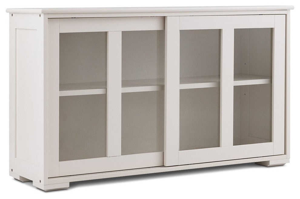 Modern Sideboard Buffet Cupboard Storage Cabinet With Sliding Door, White