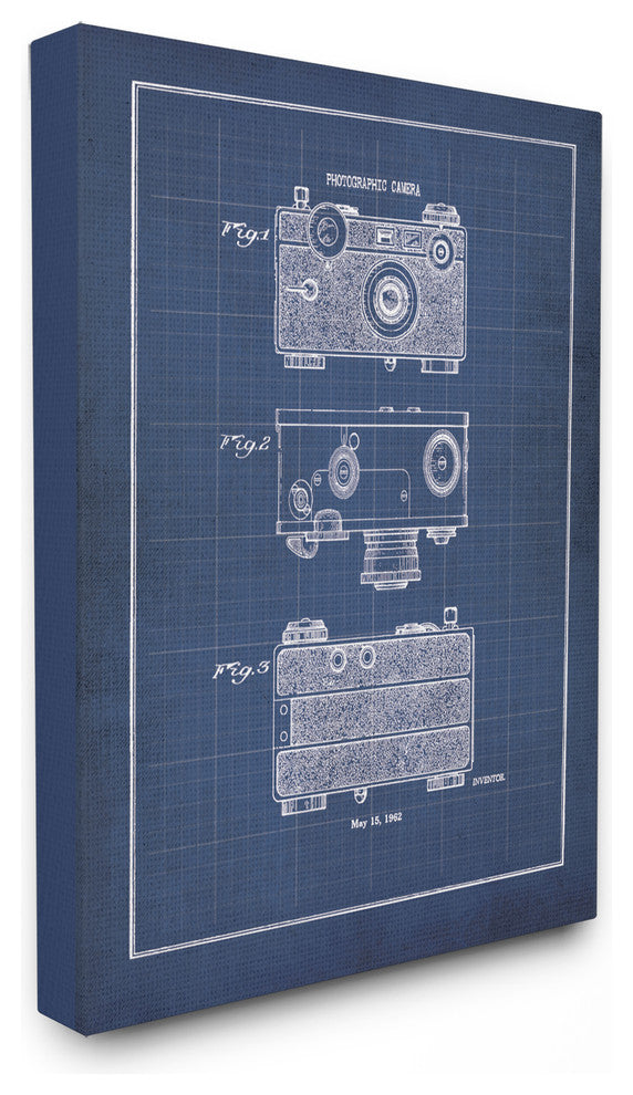 "Vintage Camera Blueprint" Stretched Canvas Wall Art