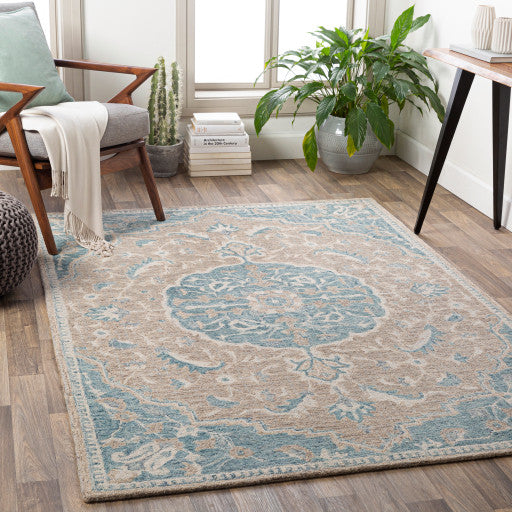 Surya Panipat PNP-2312 5'x7'6" Rug, Navy/Camel/Beige/Medium Gray/Aqua