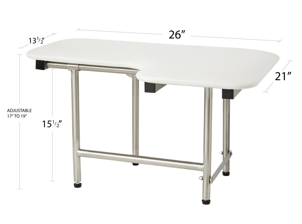Cushion Wall Mount Folding Transfer Shower Seat , 26 Inch, Left-Handed