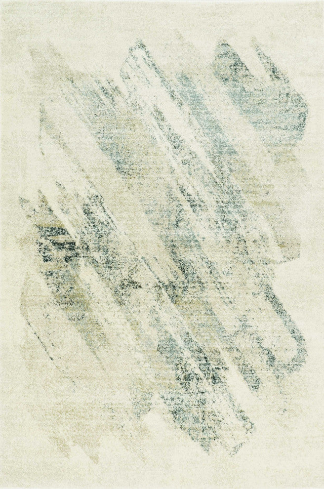 HomeRoots 9'x13' Ivory Grey Machine Woven Abstract Brushstroke Indoor Area Rug