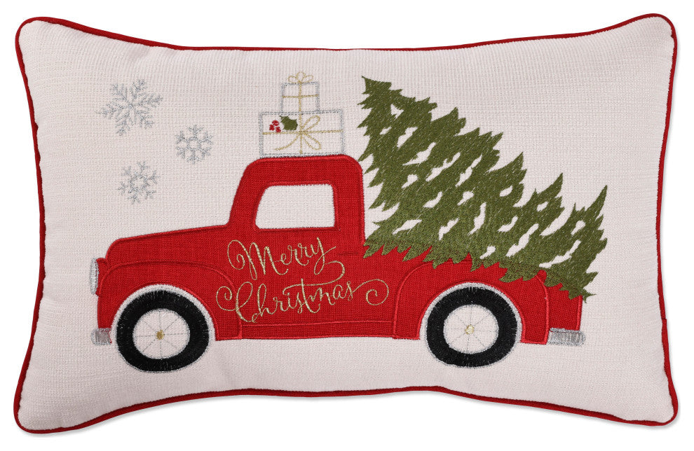 Indoor Red Christmas Truck Lumbar Pillow Rectangular Throw Pillow
