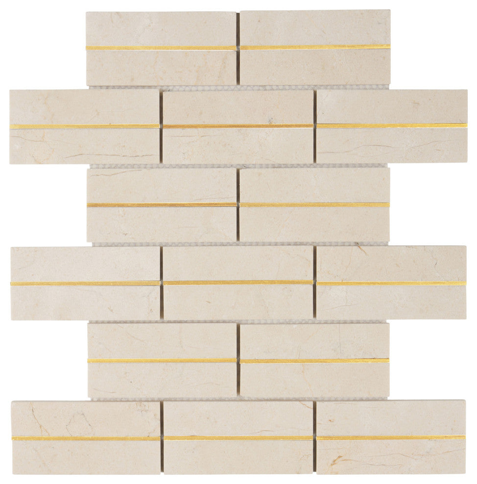 Modket Crema Marfil Natural Stone Gold Metal Inlay Mosaic Tile Backsplash TDH579