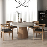 Japandi Extendable Dining Table 39"-55" Whitewash 6-Seater Oval&Round Pedestal, Gray