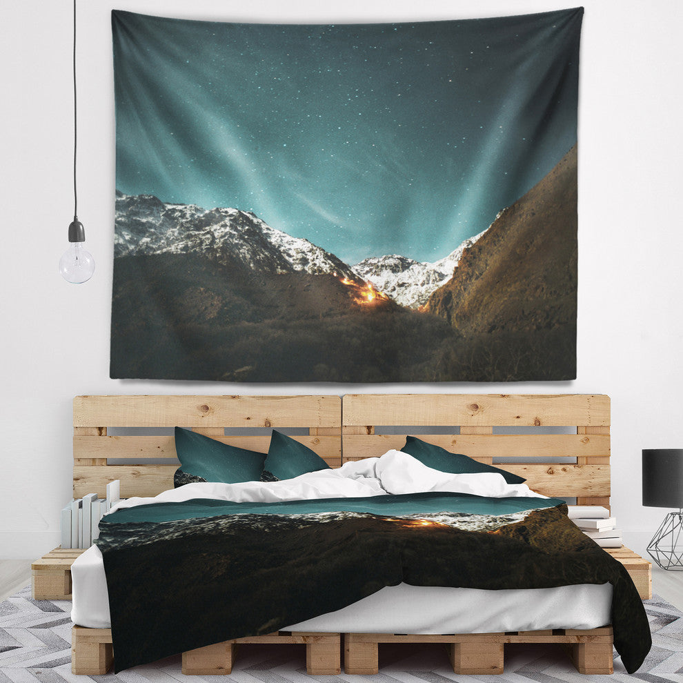 Fire in Rugged Mountains Landscape Wall Tapestry, 80"x68"