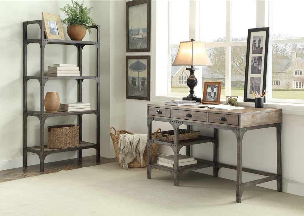 Gorden Desk, Weathered Oak and Antique Silver