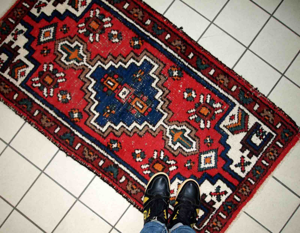 Handmade Vintage Persian Hamadan Rug, 2.4'x4.6', 75cmx141cm 1970s