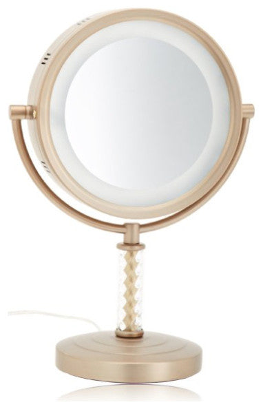 Jerdon HL856BC 8" Tabletop Two-Sided Swivel Halo Lighted Vanity Mirror, Brushed