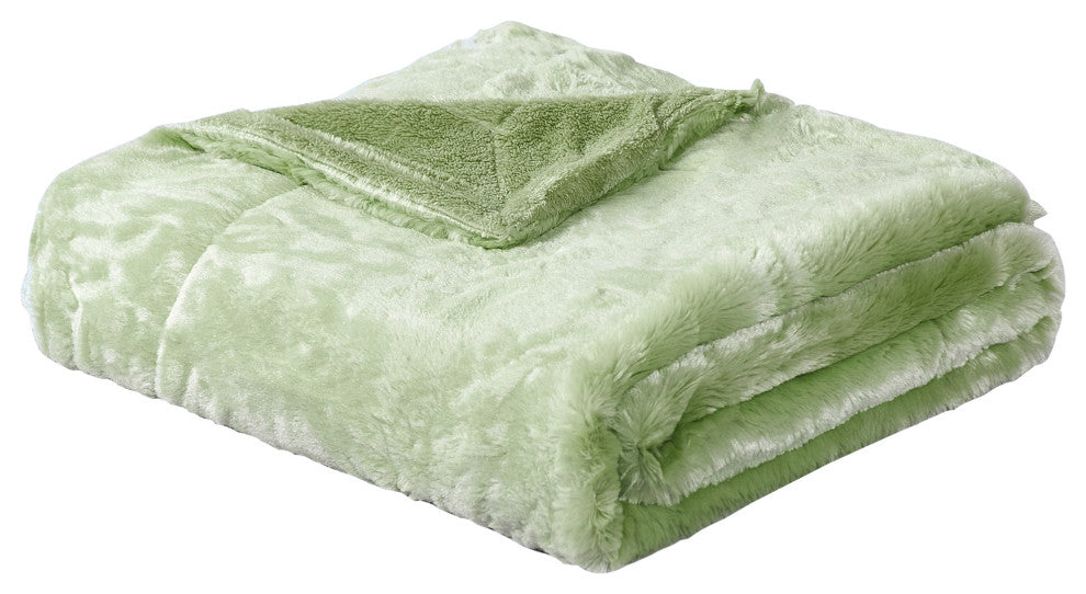 Plain Faux Fur Throw Blanket, Sage, 60"x80"
