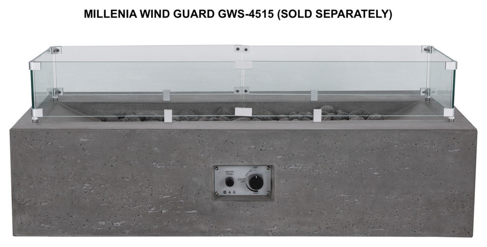 Pyromania Millenia Concrete Fire Pit Table, 48"x30", Slate Gray, Natural Gas