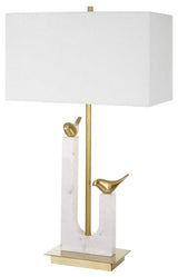 Contemporary Retro Two Bird Branch Table Lamp Marble Gold White 30 in x 17 Perch