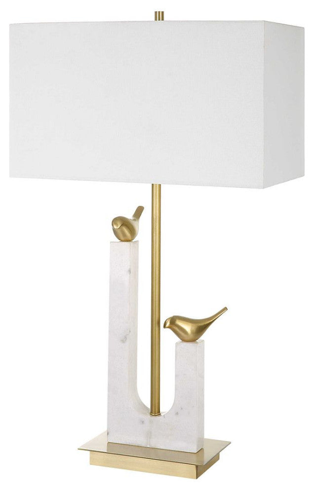 Contemporary Retro Two Bird Branch Table Lamp Marble Gold White 30 in x 17 Perch