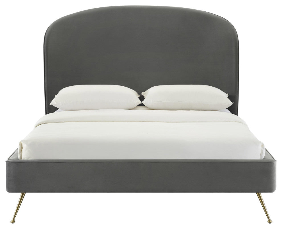 Vivi Gray Velvet Bed, Queen