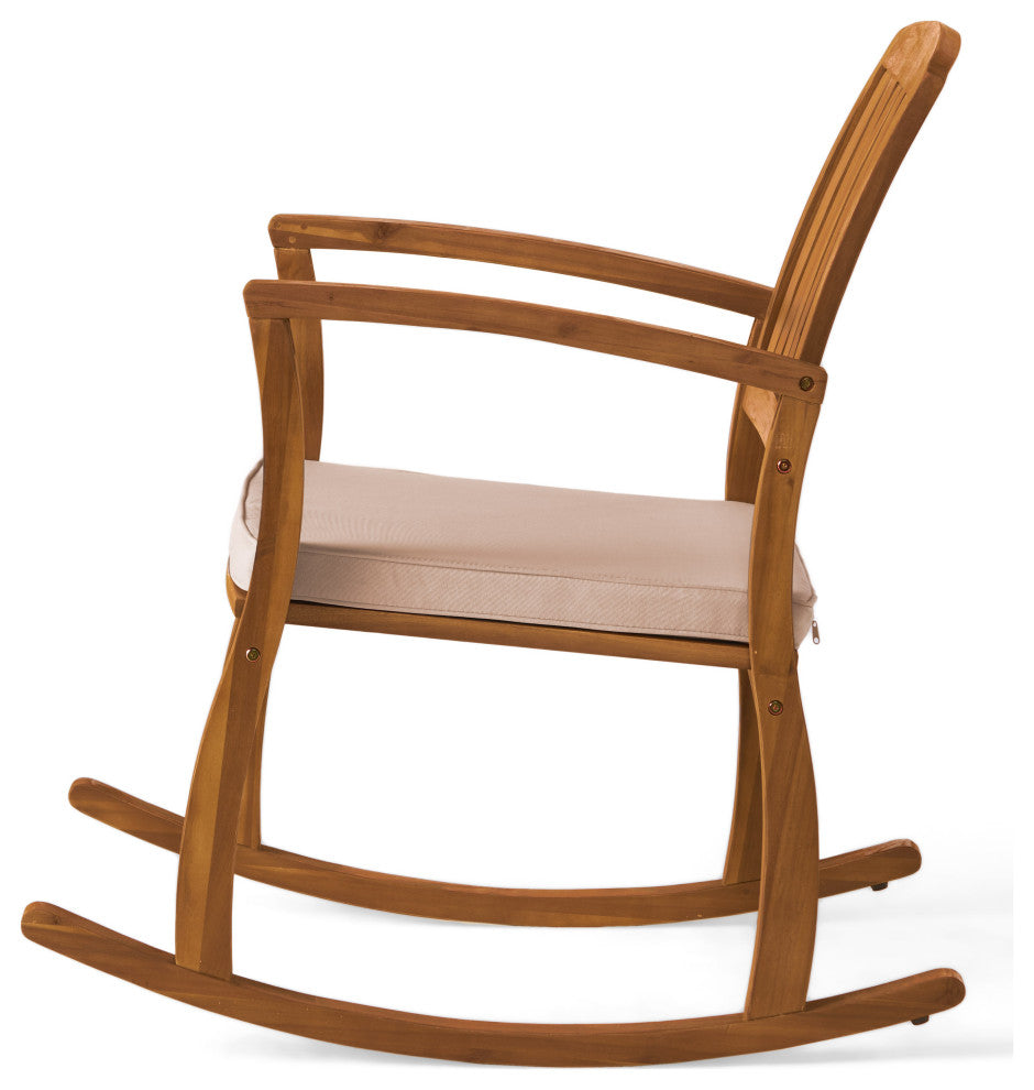 GDF Studio Sadie Outdoor Acacia Wood Rocking Chairs with Cushions, Set of 2