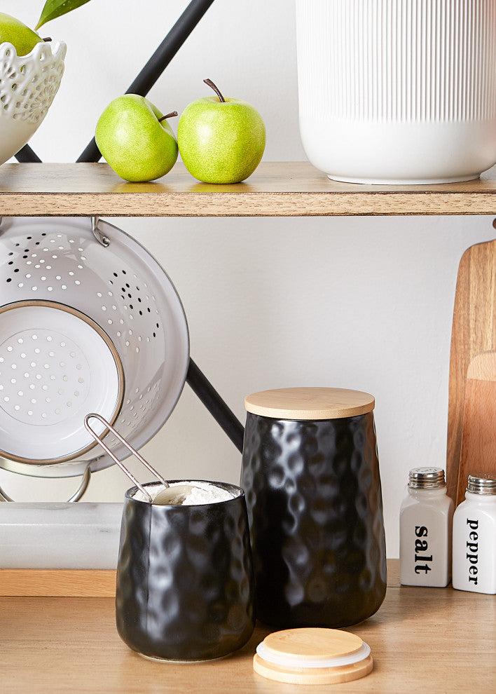 Black Matte Dimple Texture Ceramic Canister (Set of 2)
