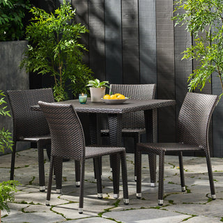 GDF Studio Dorside Outdoor Wicker Armless Stack Chairs With Aluminum Frame, Multi-Brown, Set of 4