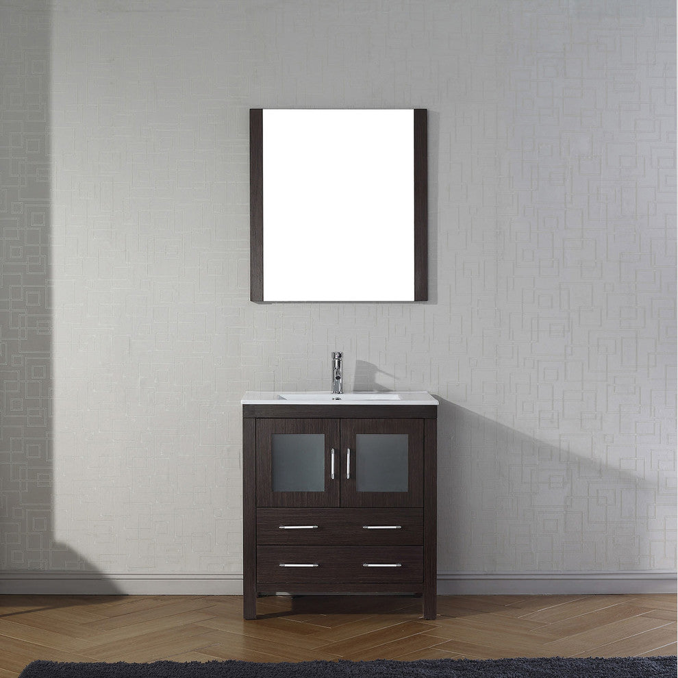 Dior 30" Single Bathroom Vanity, Espresso With Slim White Ceramic Top