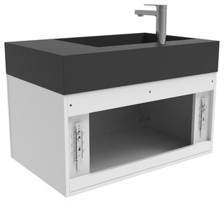 CastelloUSA Amazon 30" Left Wall Mounted Bathroom Vanity Set, White, Black Top, Brushed Nickel