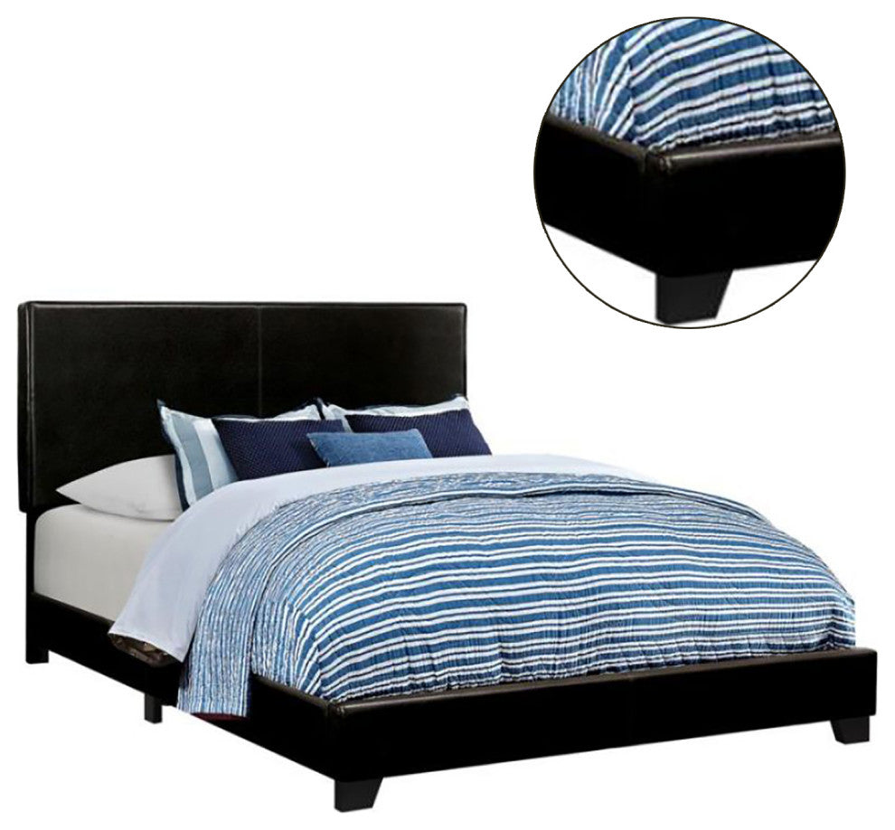 Leatherette Upholstered Bed, Queen Size, Black