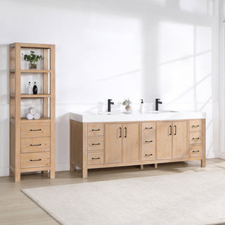 Leon Bath Vanity With Composite Stone Top, Fir Wood Brown, 84", No Mirror