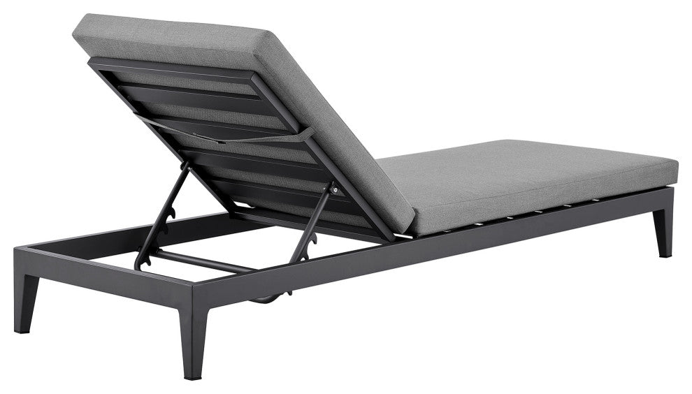 Menorca Outdoor Adjustable Chaise Lounge Chair in Aluminum with Gray Cushions