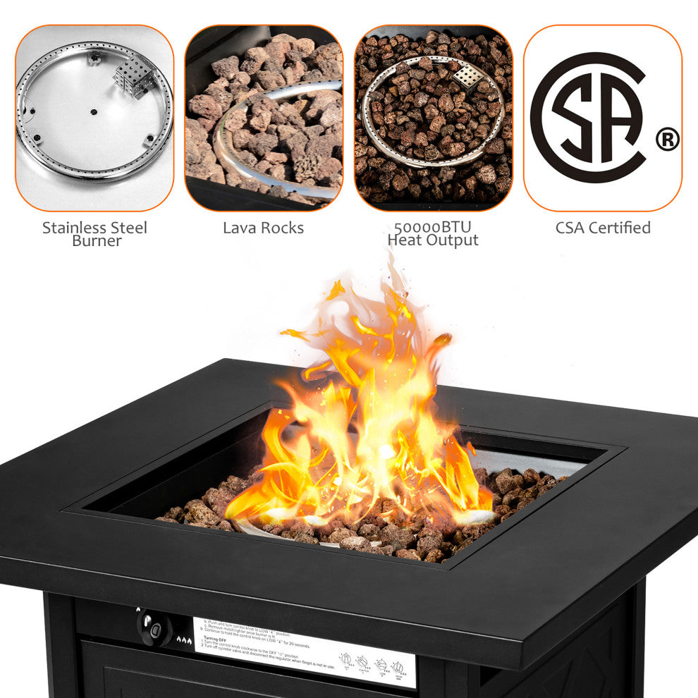 Costway 28" Propane Fire Pit Table 50,000 BTU Patio Gas Fireplace W/ Lava Rock