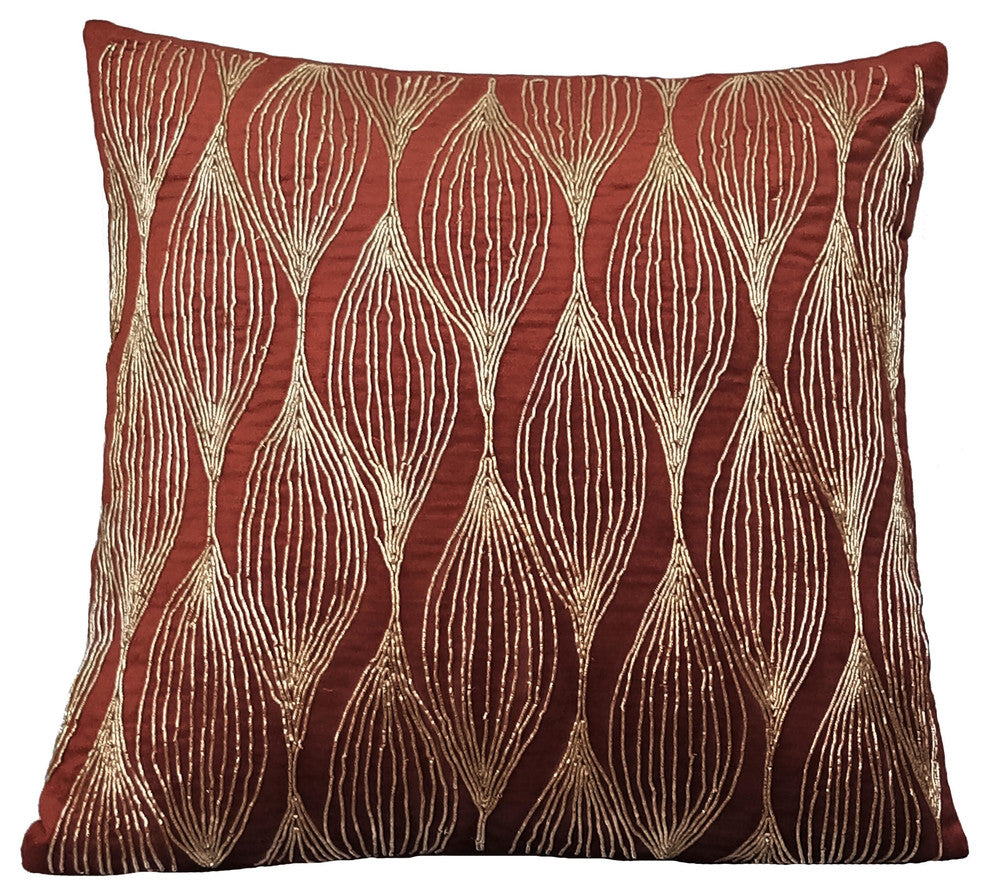Rustic Red Decorative Pillow Covers 16"x16" Velvet Cushion Covers - Golden Sitar