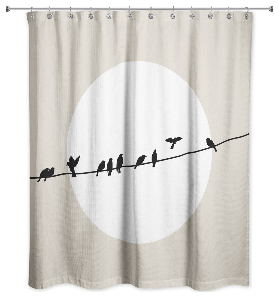 Beige Birds on a Line 71x74 Shower Curtain