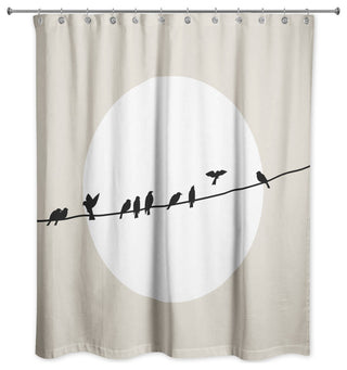 Beige Birds on a Line 71x74 Shower Curtain