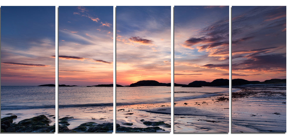 Dramatic Sky at Sunset on Isle of Iona, Seashore Canvas Print, 60"x28", 5 Panels