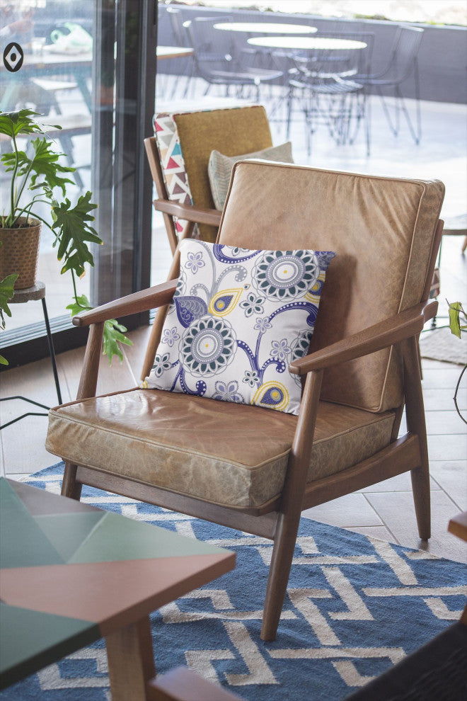 18 Navy White Floral Suede Zippered Throw Pillow