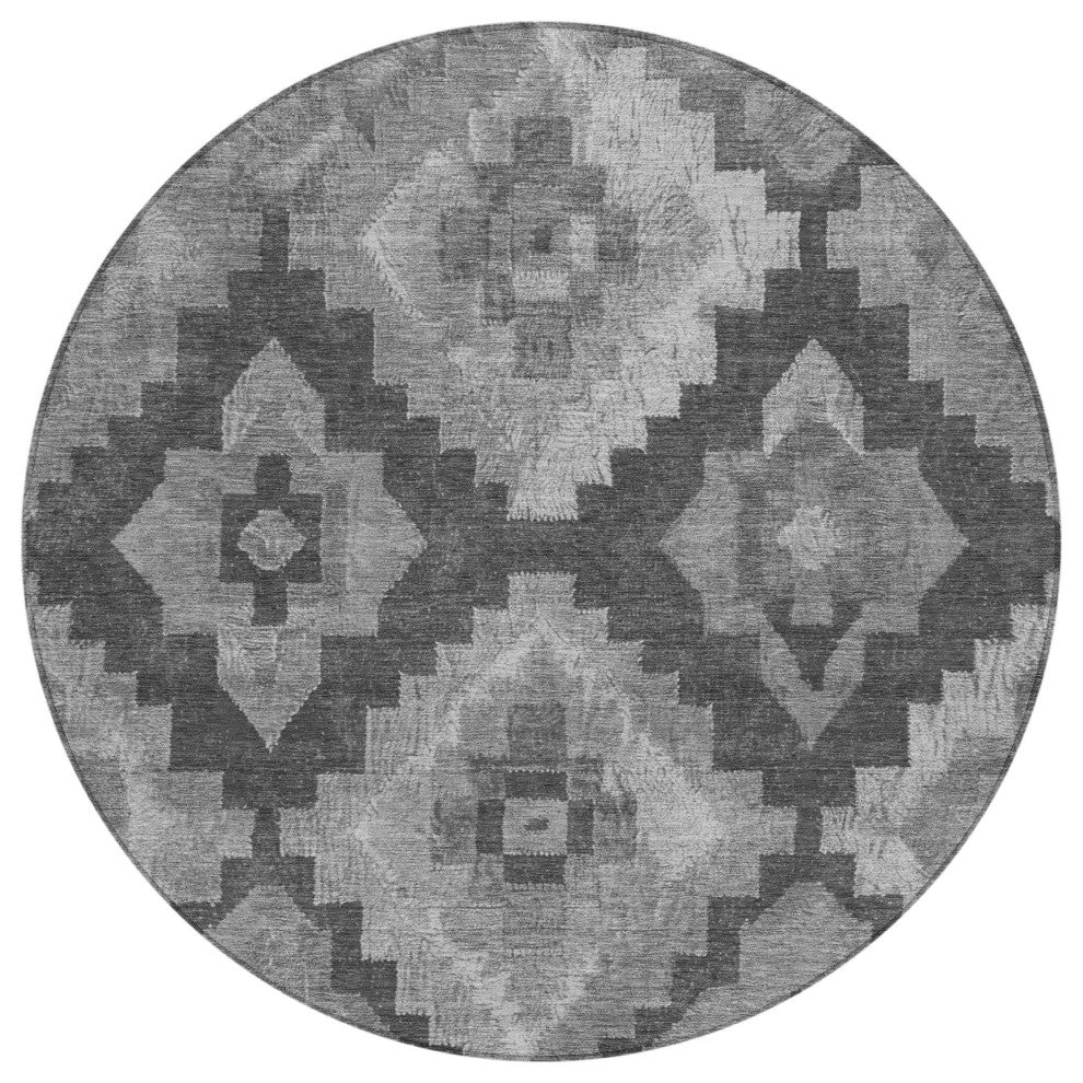 Machine Washable Indoor/Outdoor Chantille ACN1894 Gray 8' x 8' Round Rug
