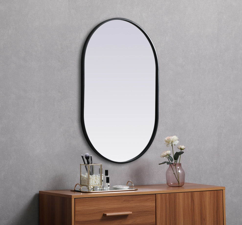 Metal Frame Oval Mirror 24X36 Inch, Black