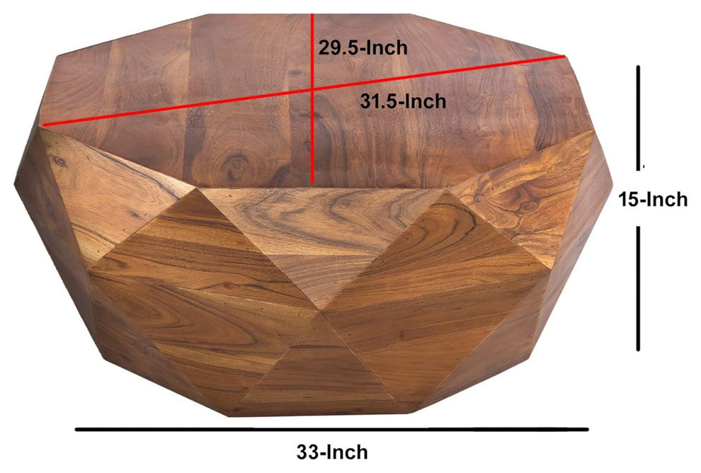 33" Wide Diamond Shape Acacia Wood Coffee Table With Smooth Top, Dark Brown