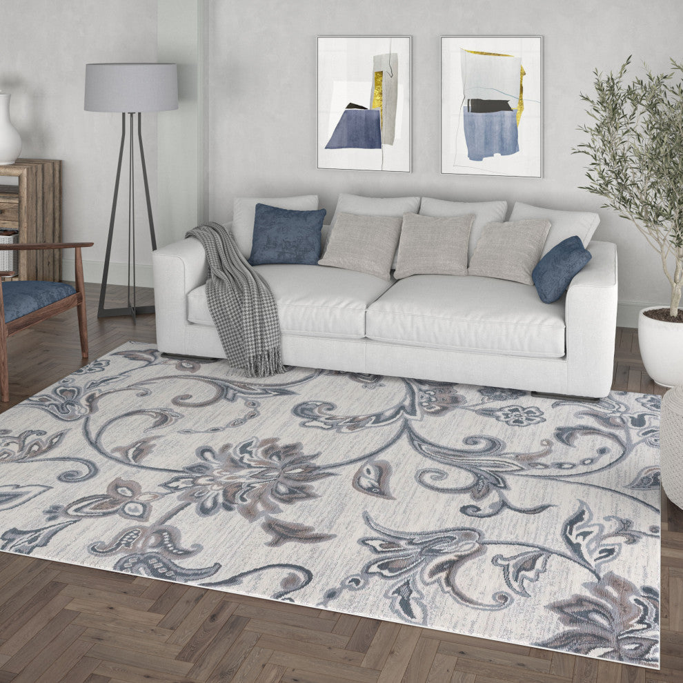 Garland Transitional Floral Cream Rectangle Area Rug, 7.6'x10'