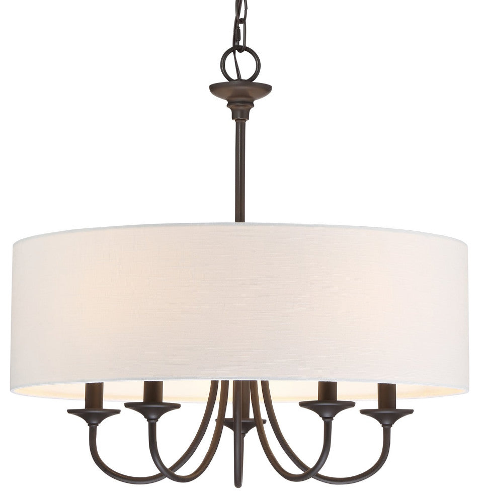 Kira Home Quinn 22" Chandelier, White Linen Drum Shade, Oil-Rubbed Bronze